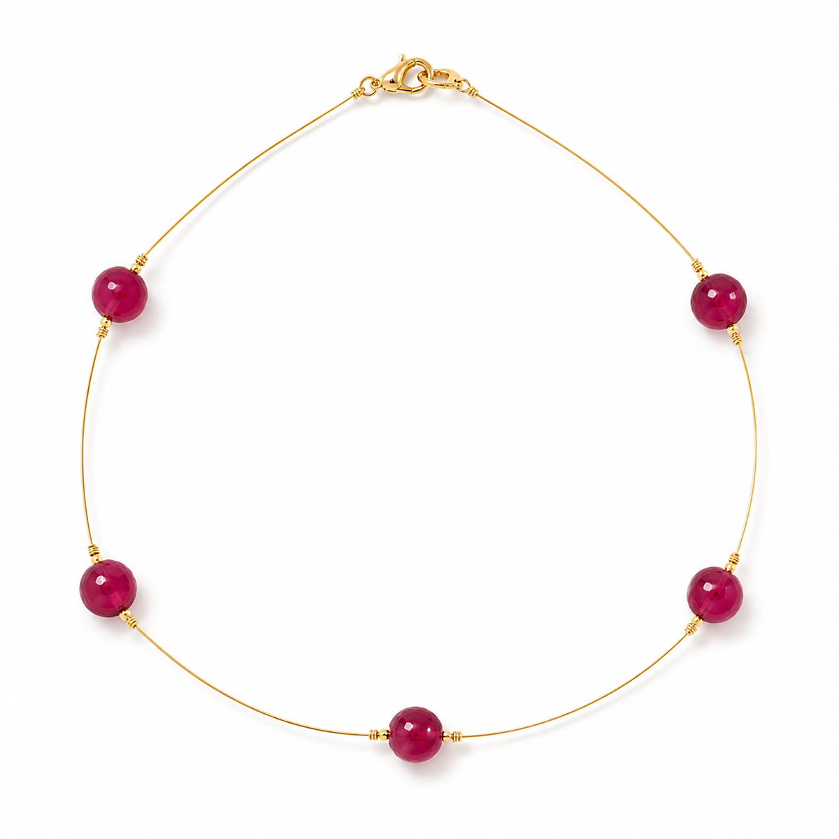 Close-up view of Ruby Dew Fine Wire Necklace showing handcrafted details