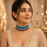 Firoza Blue & Navy Oval-Drop Agate Choker – view 12 | Pathrohi