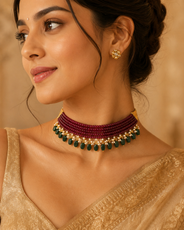 Ruby Rose & Emerald Oval-Drop Agate Choker – view 5 | Pathrohi