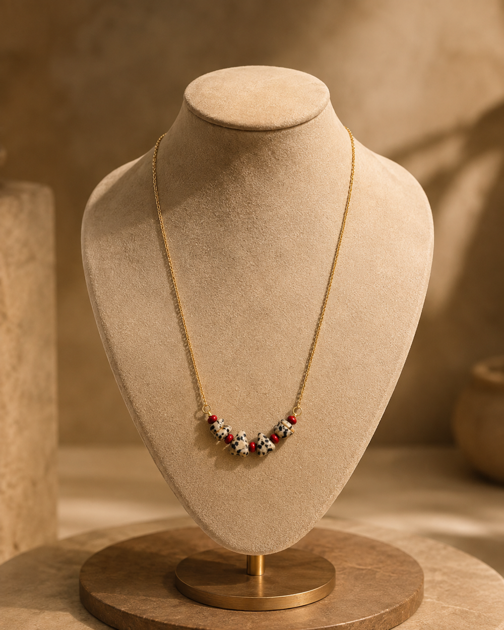 Spotted Ember Dalmatian Stone Mini Necklace – view 2 | Pathrohi