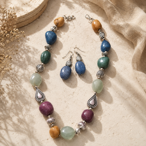 Front view of Chunky Multicolour Statement Set handcrafted by Pathrohi