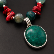 Detailed view of Coral Turquoise Agate Pendant Set showing stone and bead arrangement