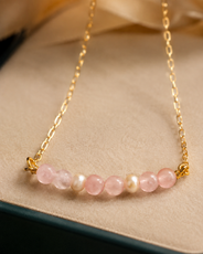 Blush Pearl Rose Quartz Mini Necklace – view 10 | Pathrohi