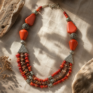 Additional styling view of Coral Agate Elephant Multi-Strand Necklace by Pathrohi