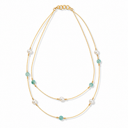 Close-up view of Aqua Pearl Double-Strand Wire Necklace showing handcrafted details