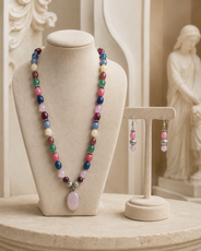 Angled view of Pastel Rose Quartz Multicolour Set handcrafted by Pathrohi