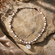 Additional styling view of Blush Agate Heart Pendant Necklace by Pathrohi