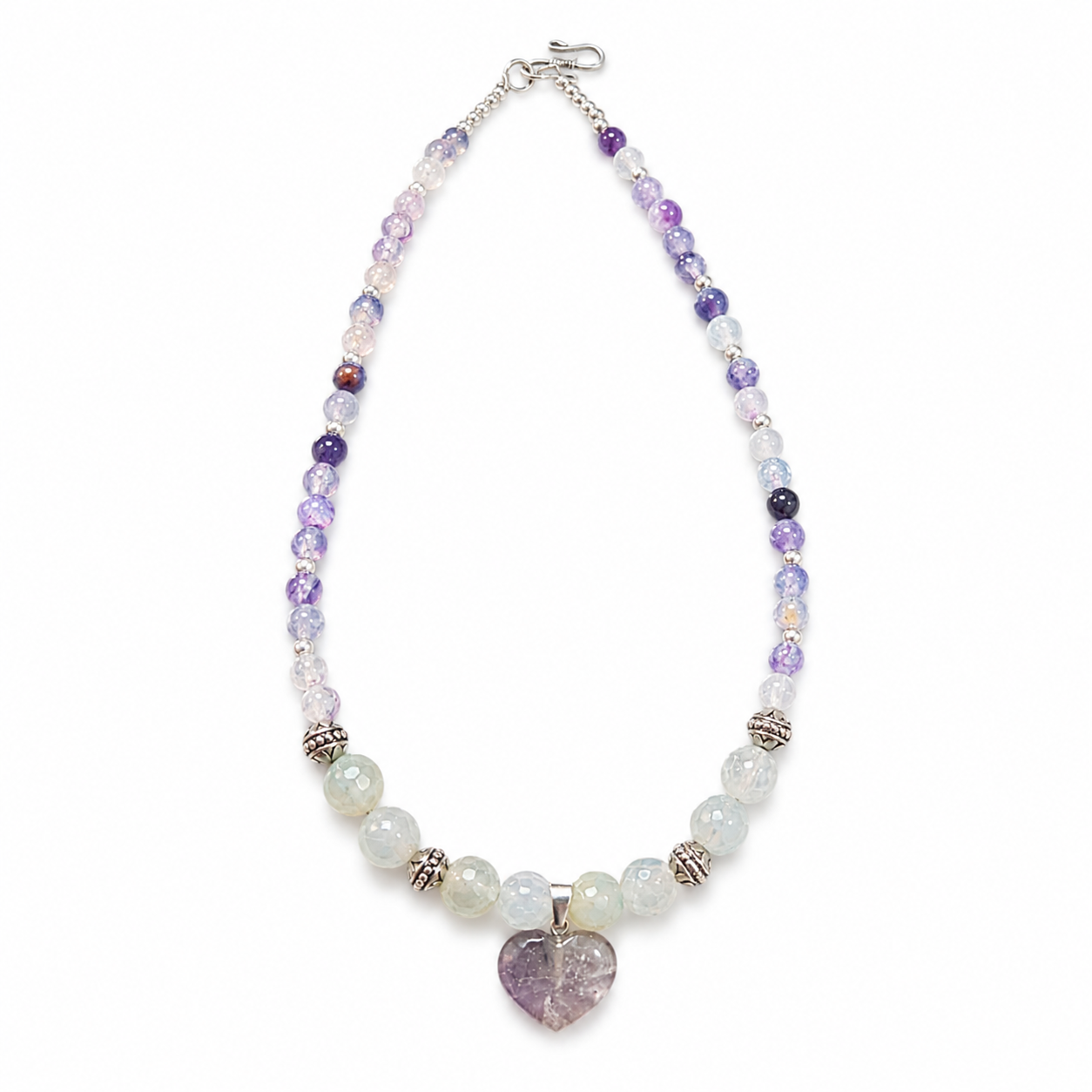 Close-up view of Amethyst Moon Heart Pendant Necklace showing handcrafted details