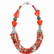 Close-up view of Coral Agate Elephant Multi-Strand Necklace showing handcrafted details