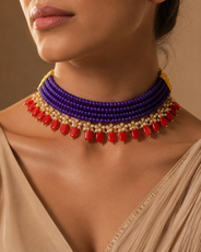 Amethyst Violet & Coral Oval-Drop Agate Choker – view 9 | Pathrohi