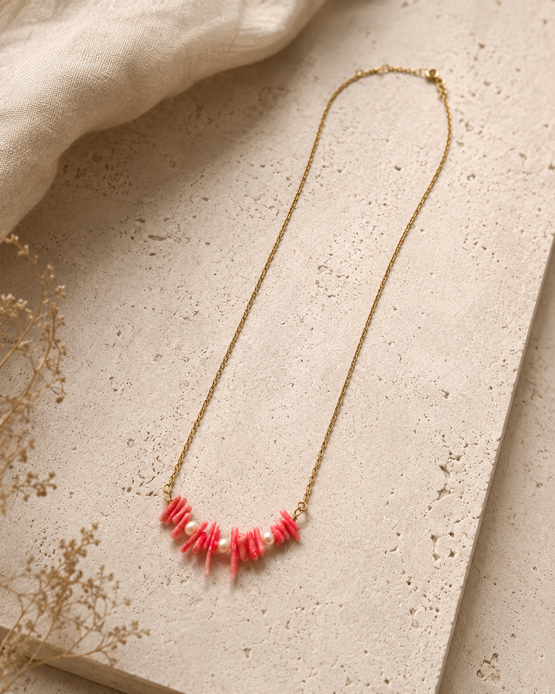 Coral Whisper Pearl Mini Necklace – view 6 | Pathrohi