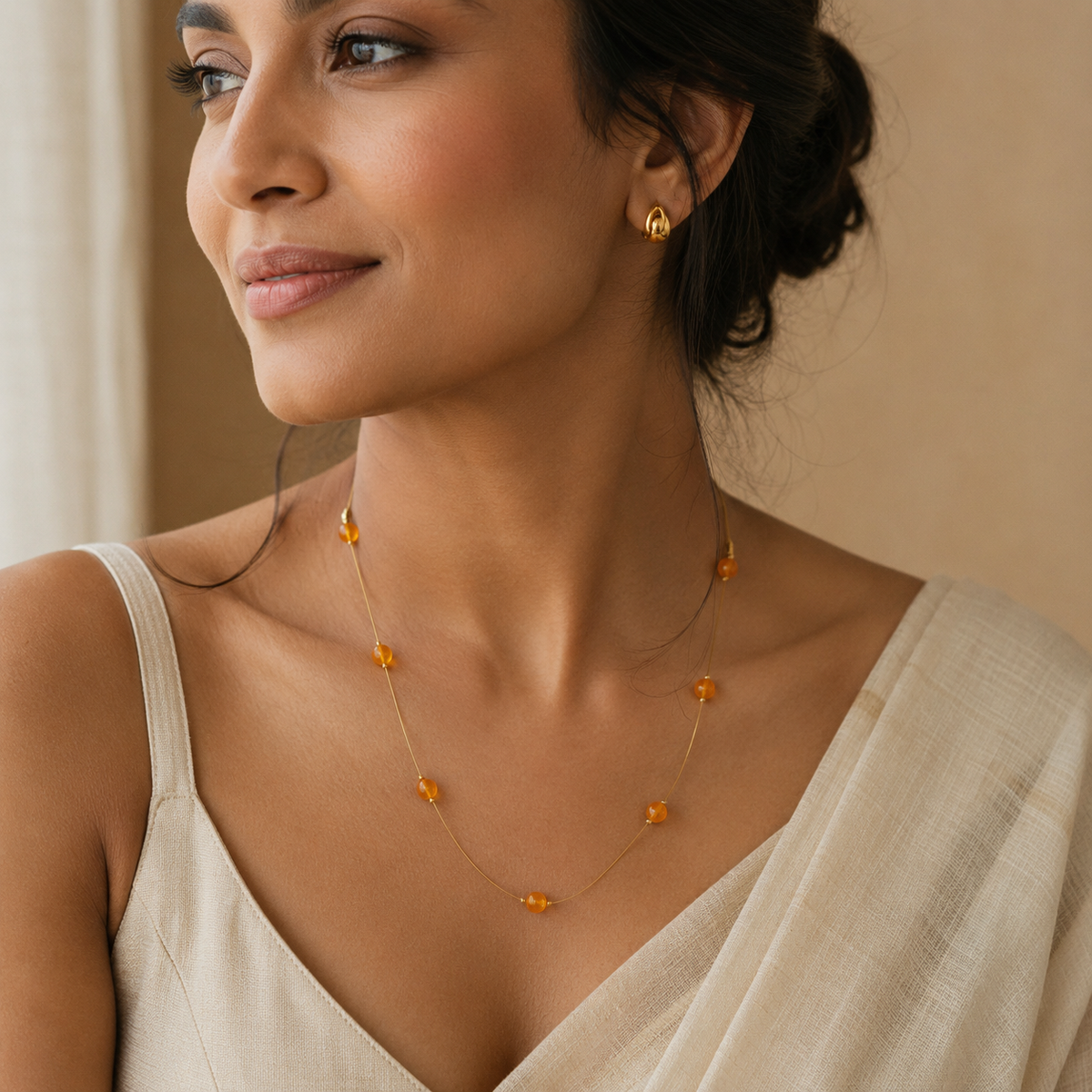 Citrine Dew Fine-Wire Necklace – view 3 | Pathrohi