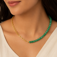 Close-up of Green Agate Half-Chain Bead Necklace showing pendant and finishing details