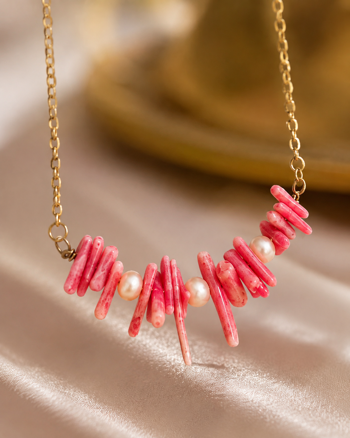Coral Whisper Pearl Mini Necklace – view 3 | Pathrohi
