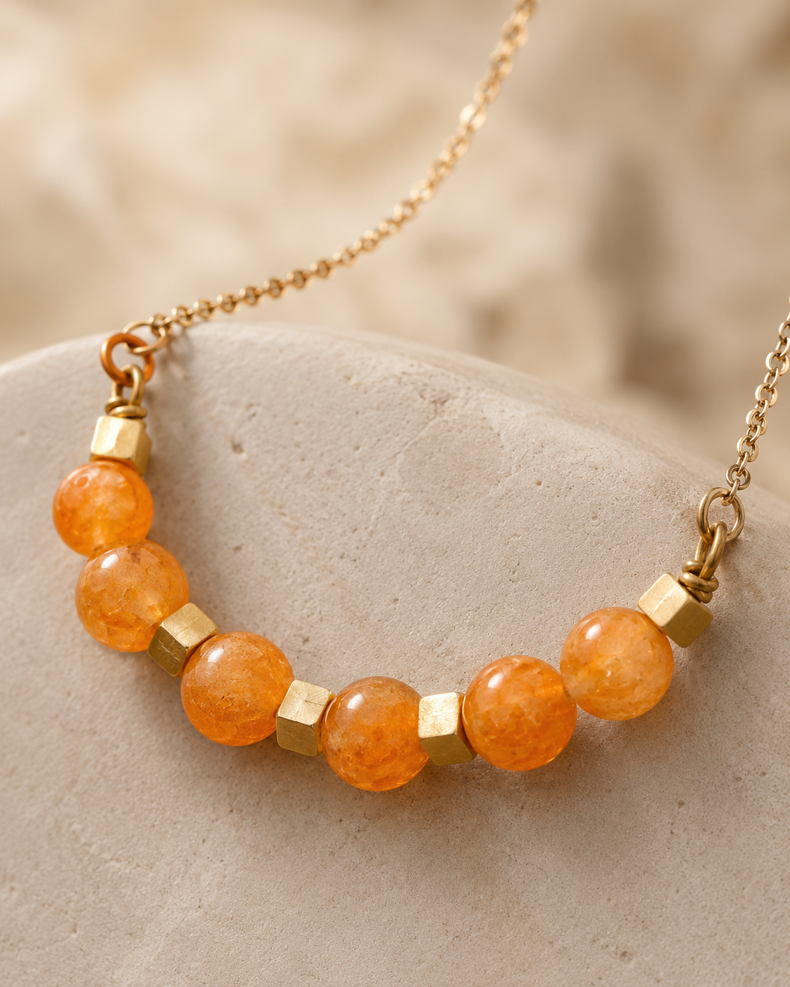 Sunlit Carnelian Brass-Spacer Mini Necklace – view 9 | Pathrohi