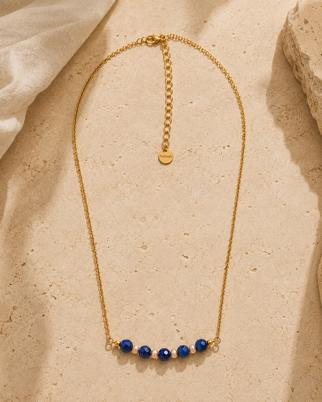 Indigo Pearl Blue Onyx Mini Necklace – view 9 | Pathrohi