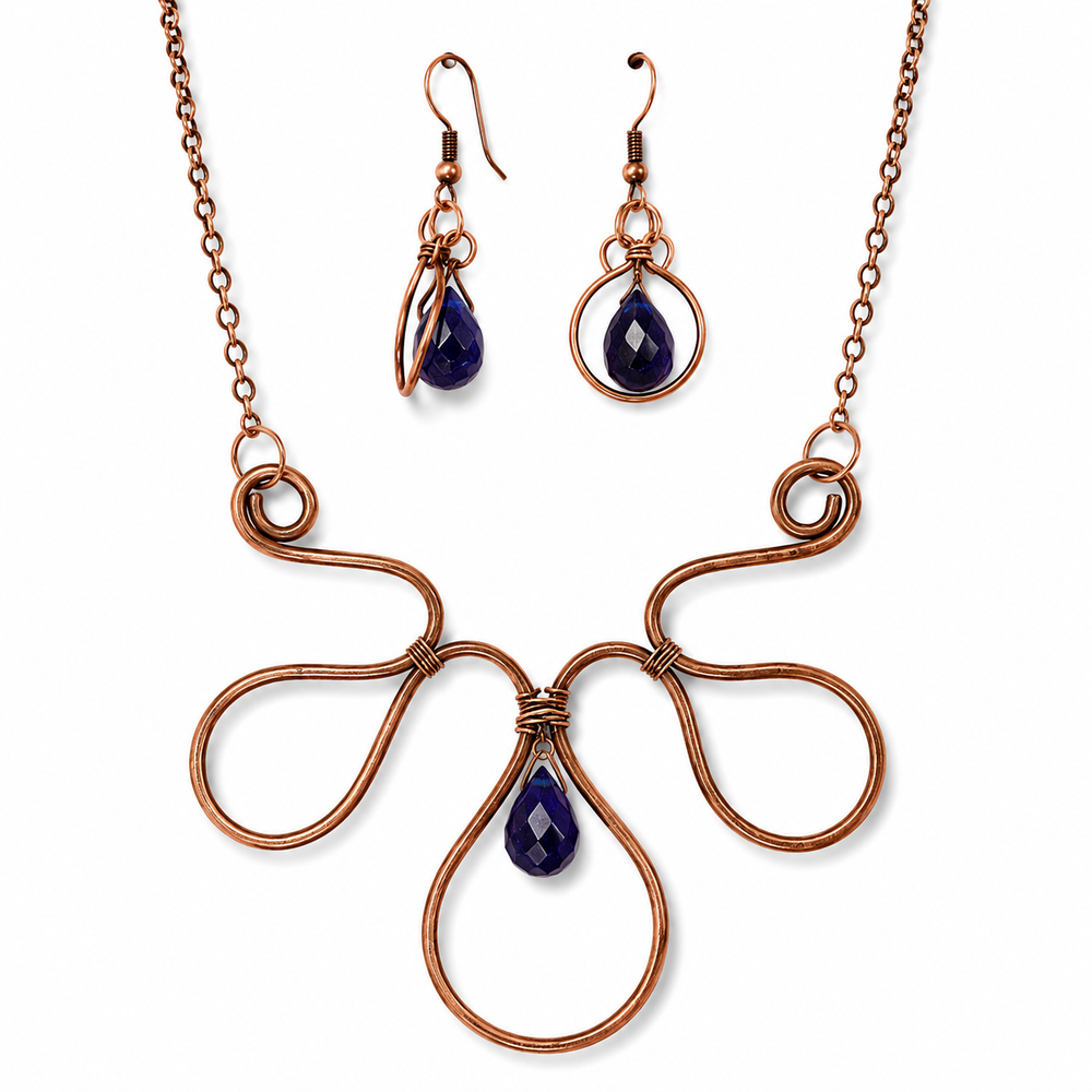 Close-up view of Copper Bloom Wire Statement Set showing handcrafted details