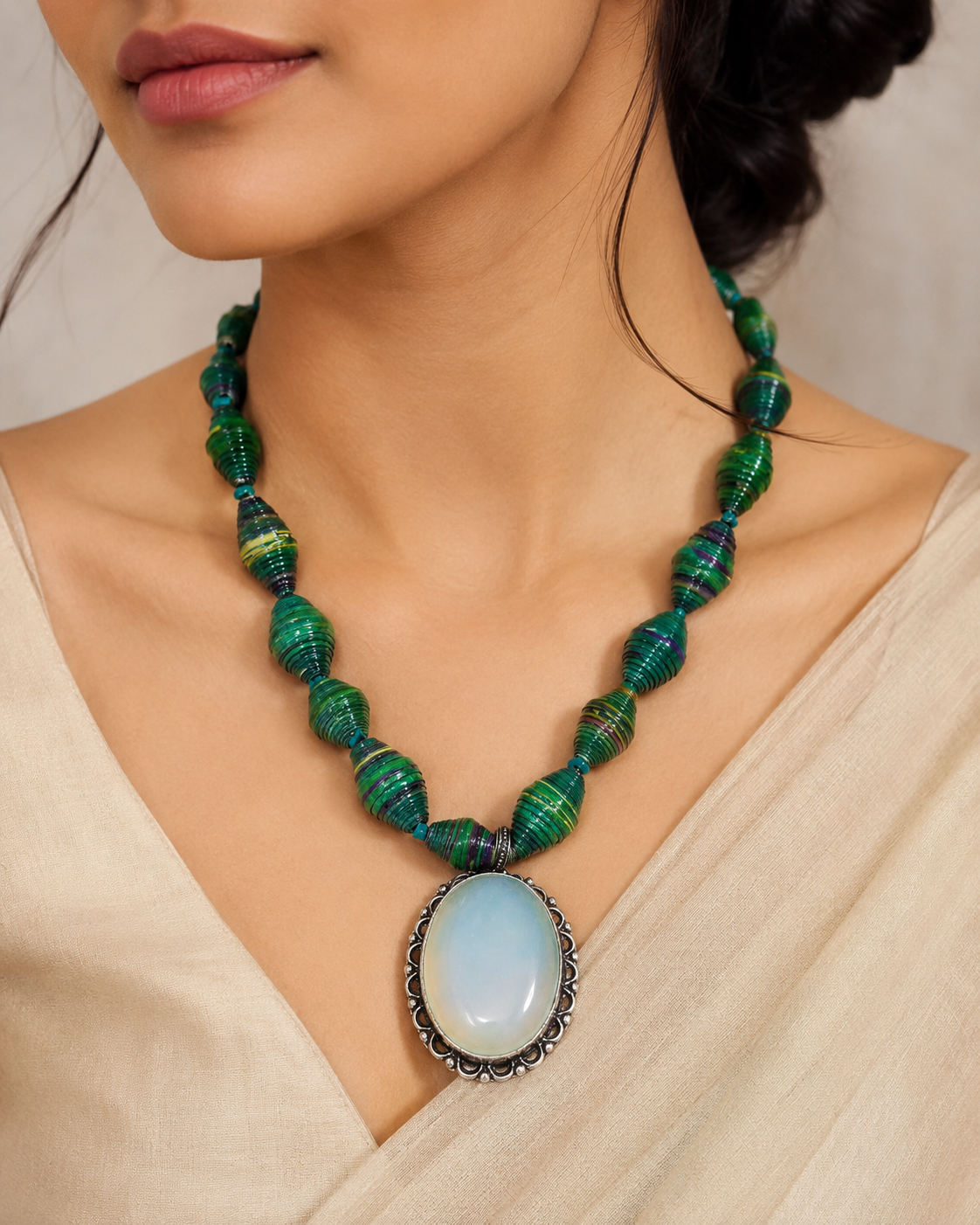 Full view of Forest Moon Pendant Necklace showing necklace proportions