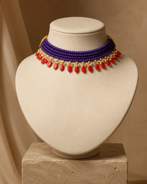 Amethyst Violet & Coral Oval-Drop Agate Choker – view 1 | Pathrohi