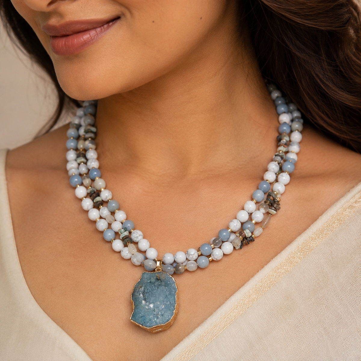 Rose Reverie Rubellite & Quartz Crystal Necklace – view 13 | Pathrohi