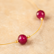 Detailed view of Ruby Dew Fine Wire Necklace showing stone and bead arrangement