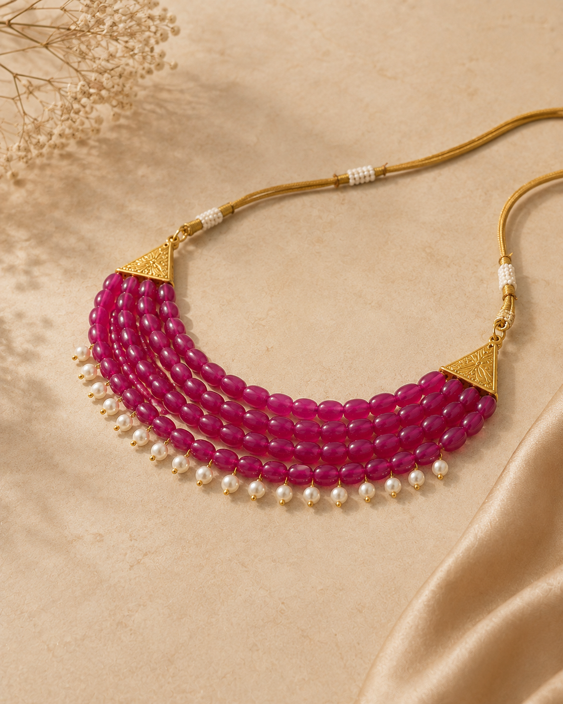 Fuchsia Royale Pearl Choker – view 6 | Pathrohi