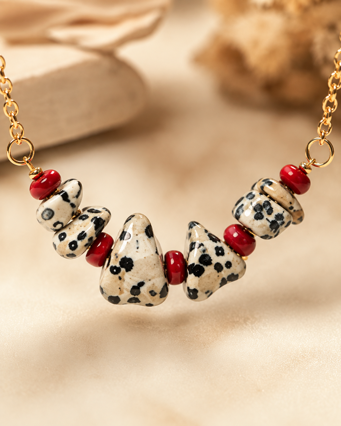 Spotted Ember Dalmatian Stone Mini Necklace – view 9 | Pathrohi