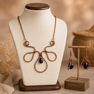 Full view of Copper Bloom Wire Statement Set showing necklace proportions