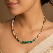 Close-up of Aventurine Mosaic Oxidised Necklace showing pendant and finishing details
