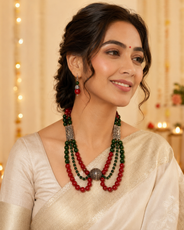 Close-up of Ruby Green Multi-Layer Statement Set showing pendant and finishing details