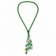 Additional styling view of Green Agate Cascade Tassel Necklace by Pathrohi
