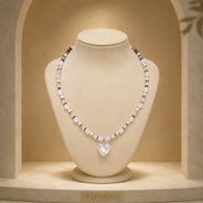 Full view of Blush Agate Heart Pendant Necklace showing necklace proportions