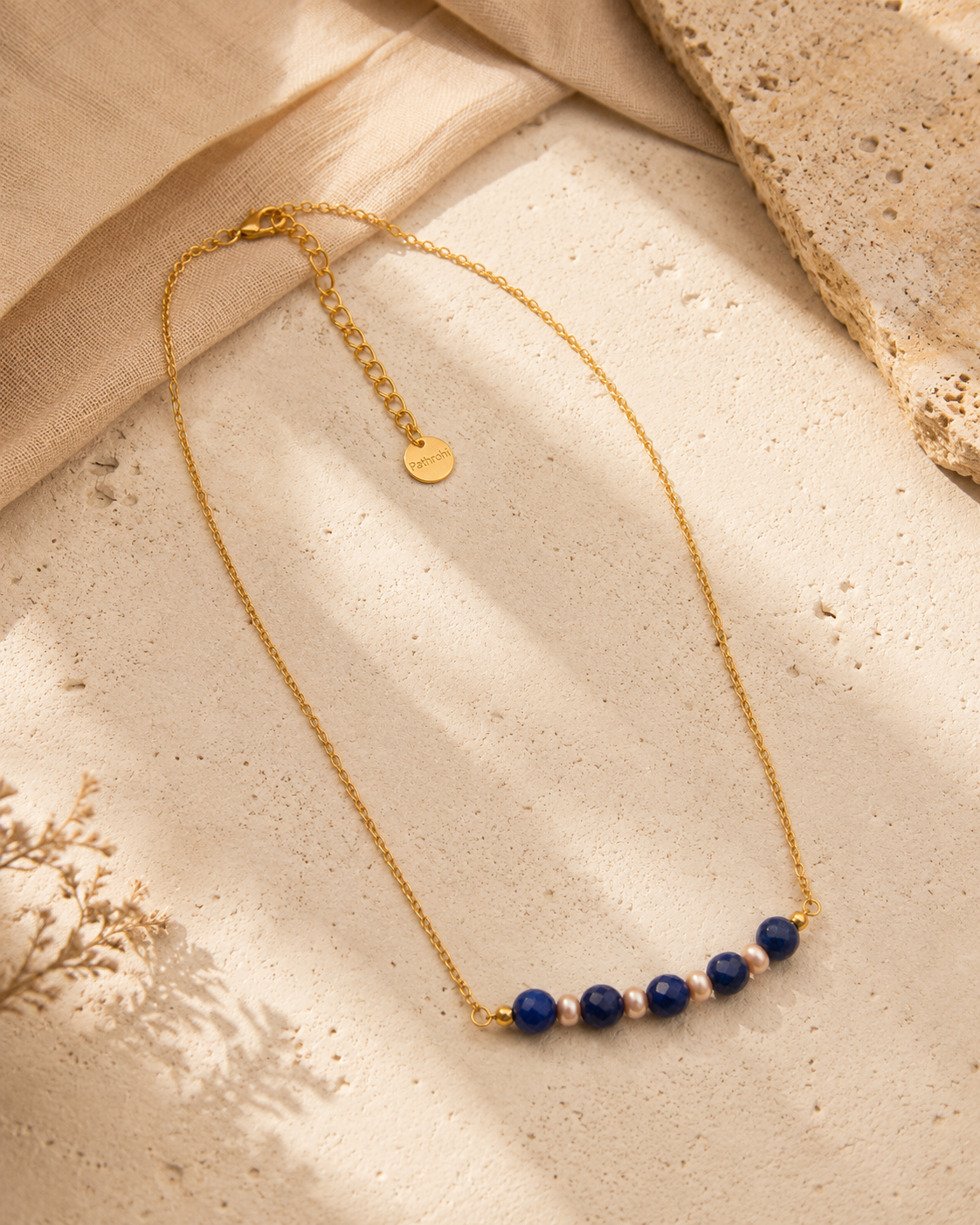 Indigo Pearl Blue Onyx Mini Necklace – view 11 | Pathrohi