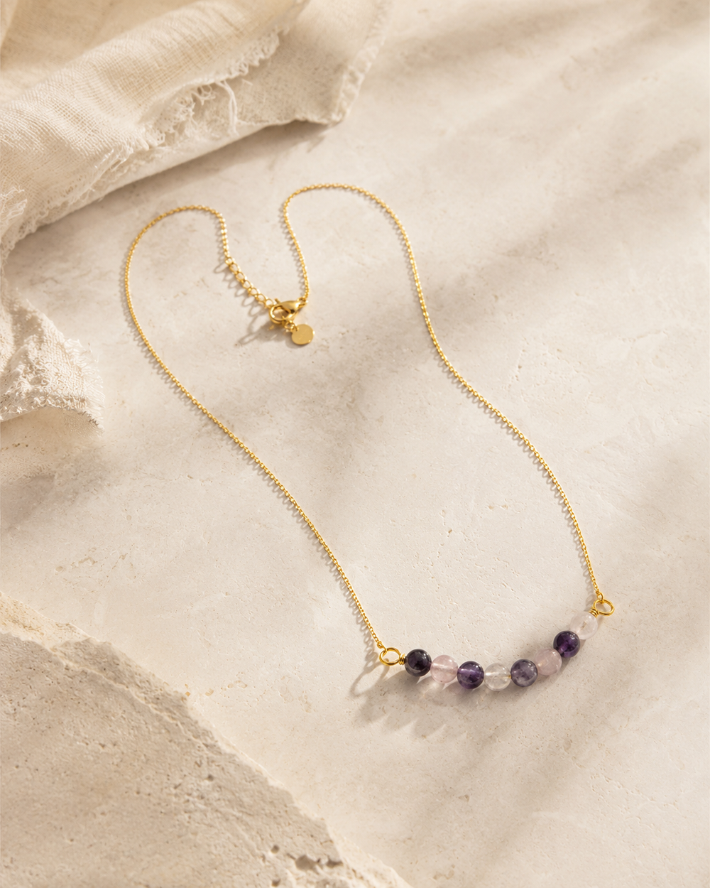 Violet Crystal Amethyst & Clear Quartz Mini Necklace – view 1 | Pathrohi