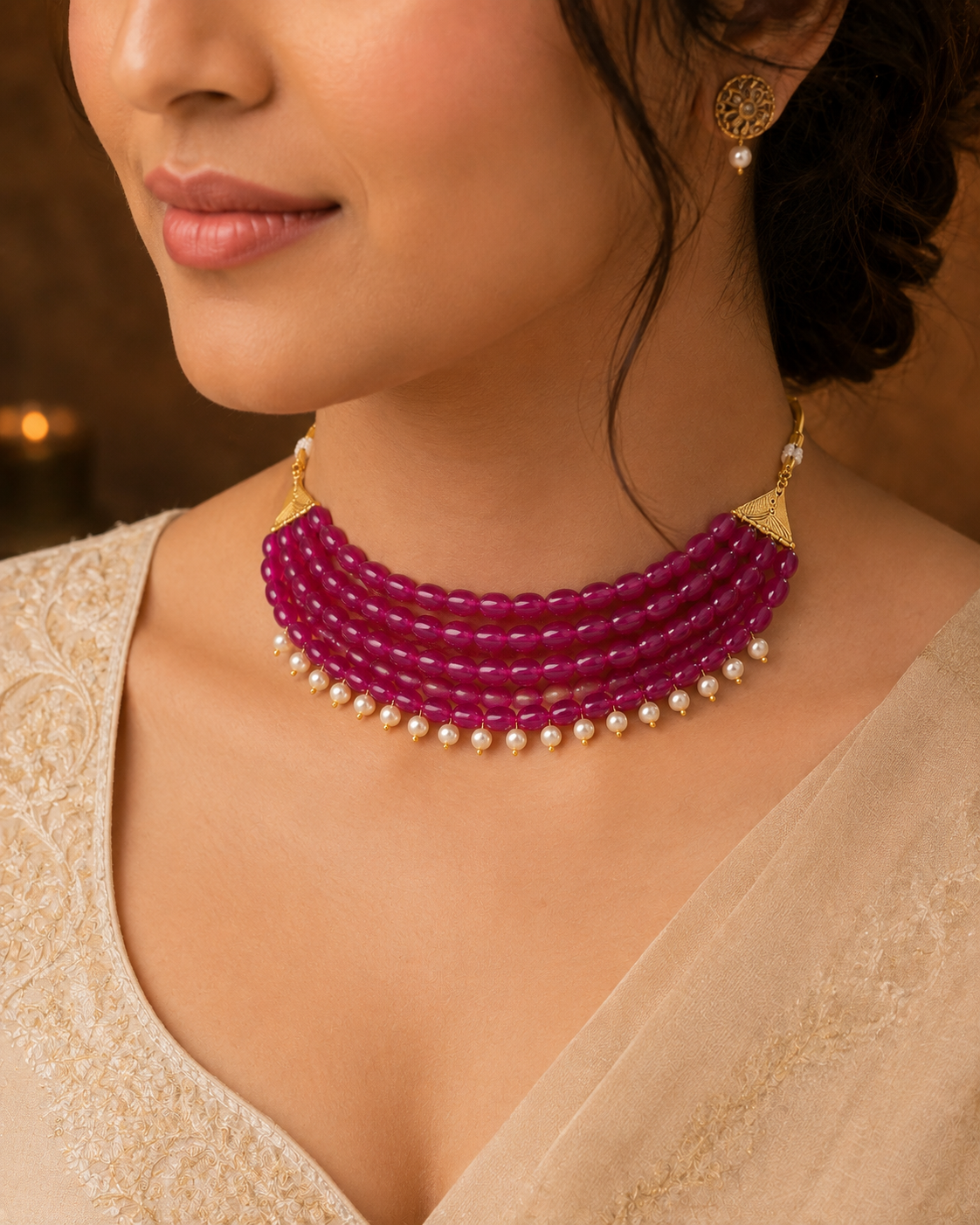 Fuchsia Royale Pearl Choker – view 10 | Pathrohi
