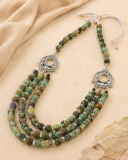 African Turquoise Three-Layer Silver Accent Necklace – view 9 | Pathrohi