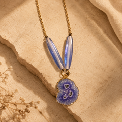 Lilac Bloom Agate Slice Pendant Necklace