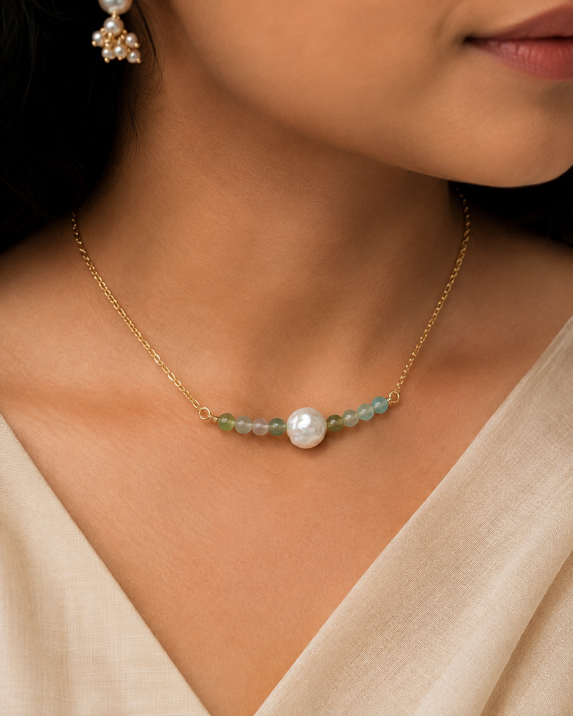 Verdant Pearl Green Fluorite Mini Necklace – view 7 | Pathrohi
