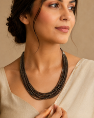 Detailed view of Antique Bronze Multi-Strand Collar Set showing stone and bead arrangement