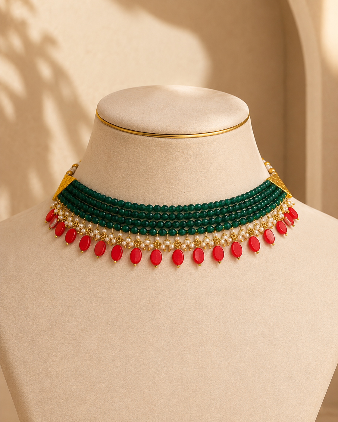 Maragatha Green & Coral Agate Choker – view 7 | Pathrohi