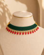 Maragatha Green & Coral Agate Choker – view 7 | Pathrohi