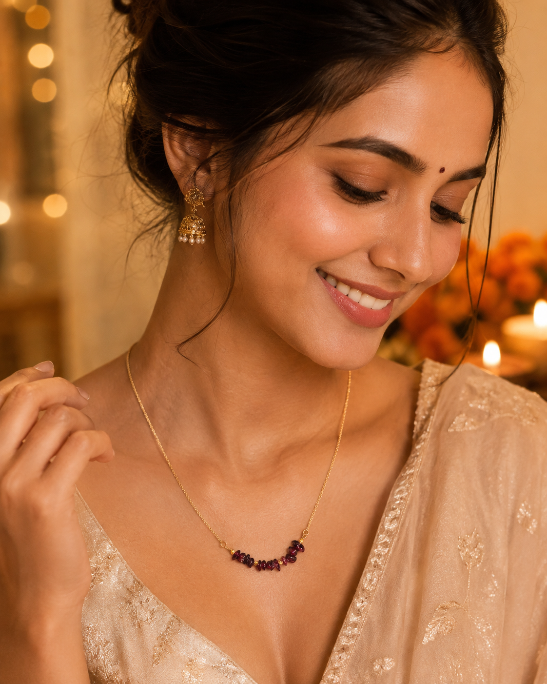 Wine Glow Garnet Chip Mini Necklace – view 1 | Pathrohi