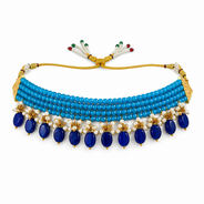 Firoza Blue & Navy Oval-Drop Agate Choker – view 10 | Pathrohi