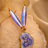 Close-up view of Lilac Agate Slice Locket Necklace showing handcrafted details
