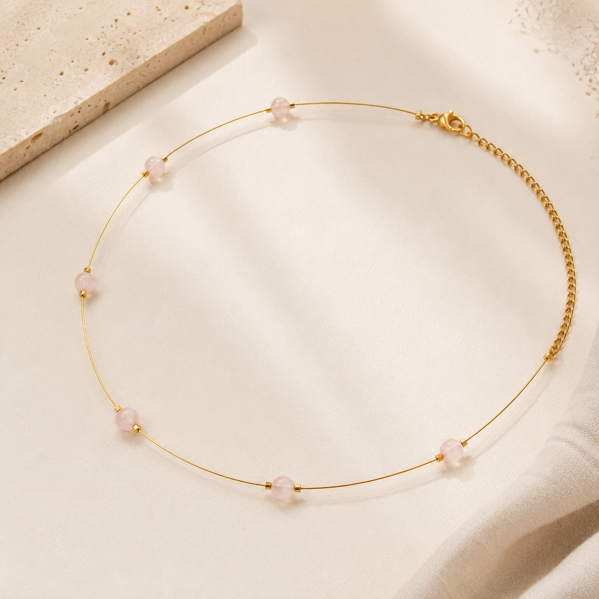 Rose Quartz Dew Fine-Wire Necklace – view 5 | Pathrohi