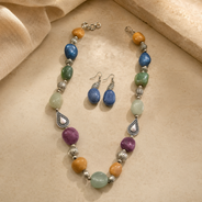 Detailed view of Chunky Multicolour Statement Set showing stone and bead arrangement