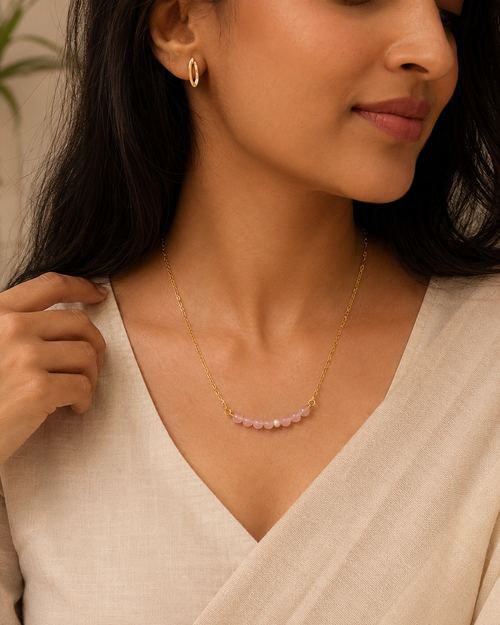 Blush Pearl Rose Quartz Mini Necklace – view 1 | Pathrohi
