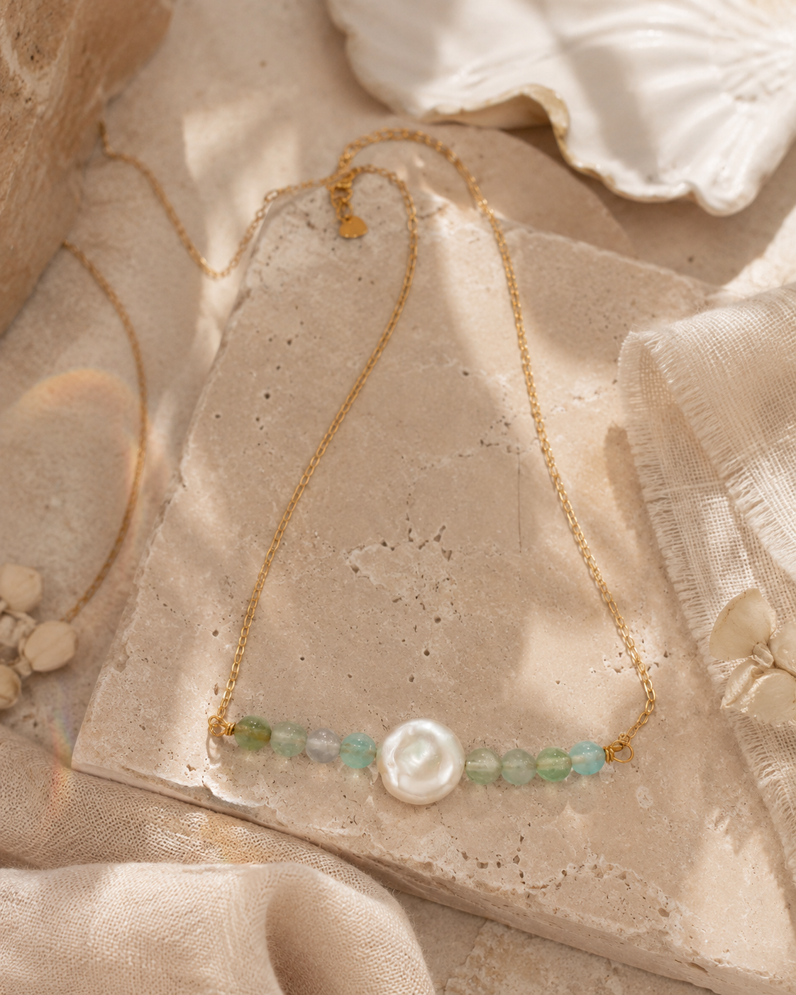 Verdant Pearl Green Fluorite Mini Necklace – view 1 | Pathrohi