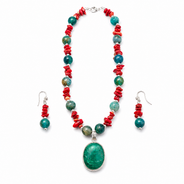 Close-up view of Coral Turquoise Agate Pendant Set showing handcrafted details