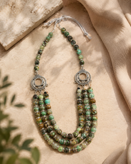 African Turquoise Three-Layer Silver Accent Necklace – view 1 | Pathrohi